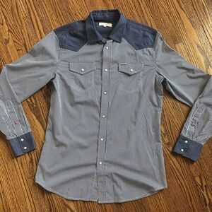 Diesel Navy and White Striped Button-Down Shirt
